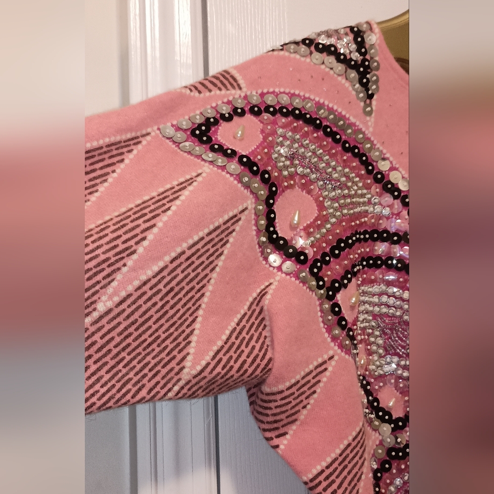 Simone Pia Vintage Italian  Sequin Butterfly Print sweater Size Small - Picture 12 of 16